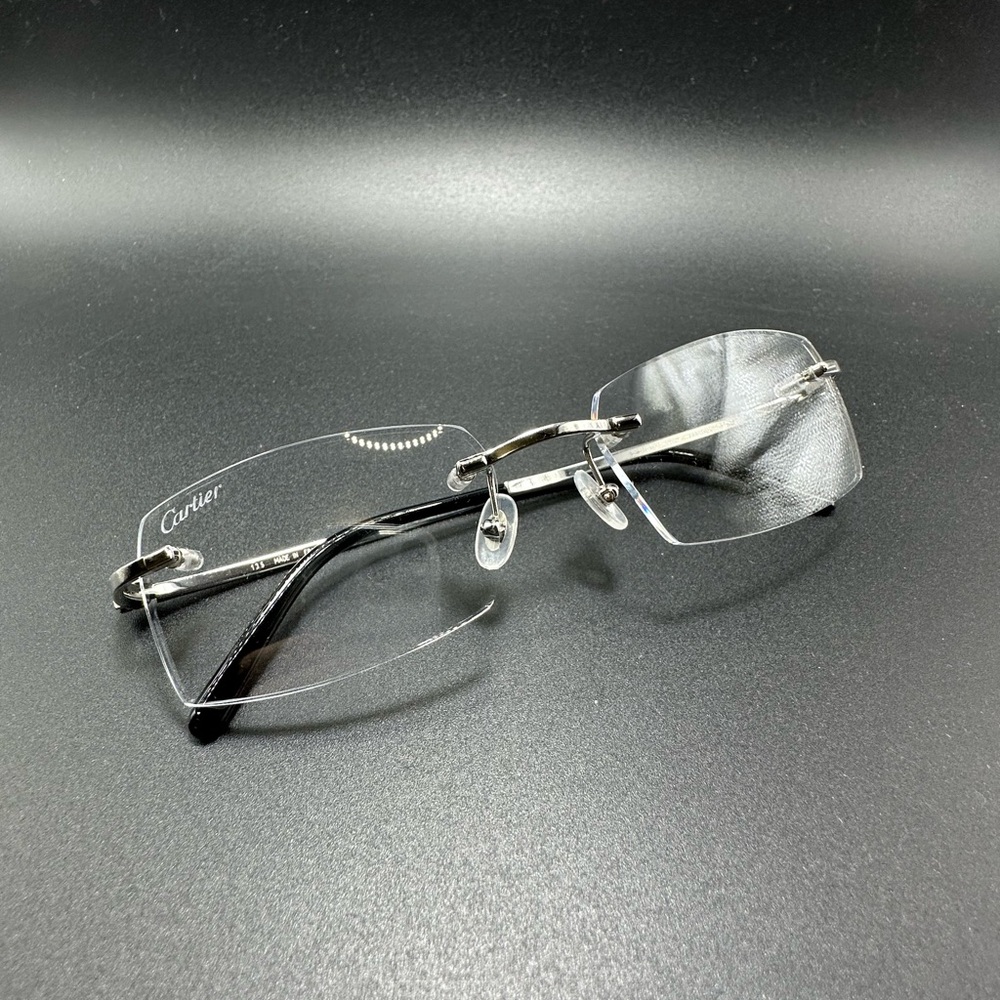 Rare Vintage Cartier Lanark Rimless Eyewear Platinum Onyx 80s 90s